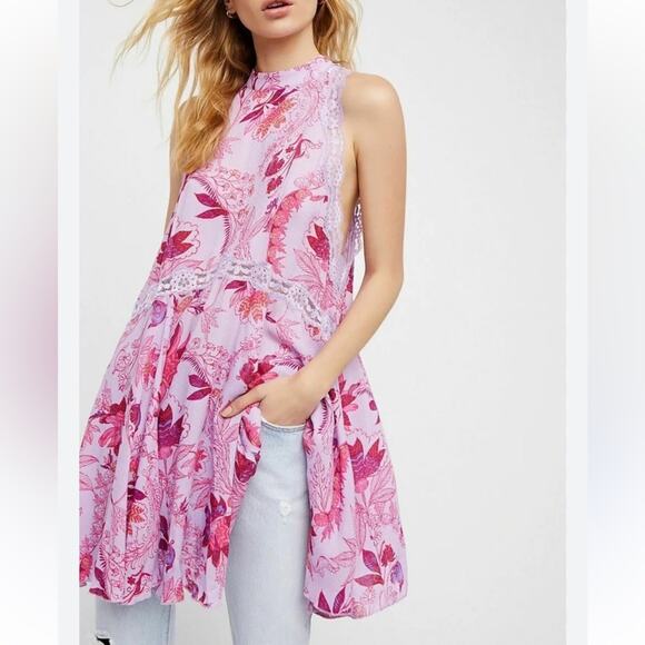 Free People FP Intimately She Moves Printed Chemise Dress Medium NWOT - Picture 1 of 11
